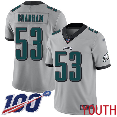 Youth Philadelphia Eagles #53 Nigel Bradham Limited Silver Inverted Legend NFL Jersey 100th Season Football->youth nfl jersey->Youth Jersey